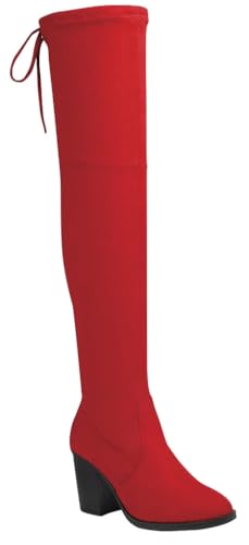 Forever Link Women's Over the Knee Low Heel Elastic Boots