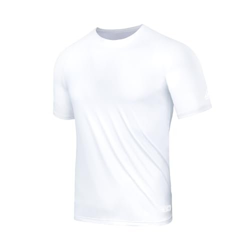 AMZSPORT Maglietta UV Uomo Rashguard UPF 50 Maglietta a Maniche Corte Protezione Solare Traspirante Asciugatura Rapida Maglietta Protettiva per Pesca, Surf, Escursionismo, Ciclismo Bianco M