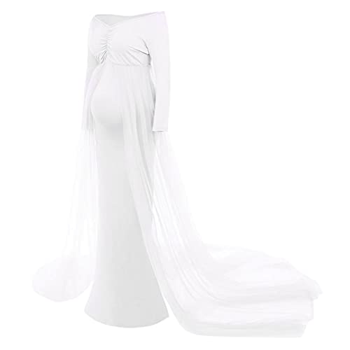 Longue robe de maternité, robe de photographie à manches longues en dentelle blanche m pour la photographie