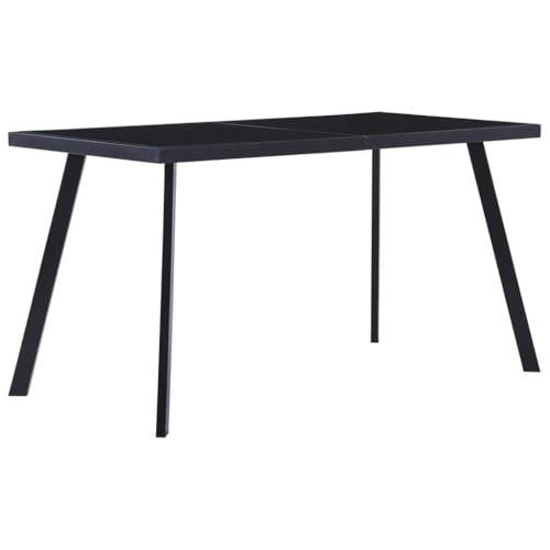 Runheo Table à Manger rectangulaire Noire en Verre trempé 140x70x75 cm, Meuble de Salle à Manger et Cuisine Moderne Robuste avec Design Industriel et Fixation Stable