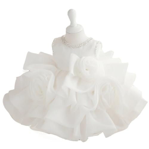 Custom Flower Girl Dress Puffy Rose Flowers Sequin with Bow Sleeveless for Wedding Birthday Party Holy Communion Gowns