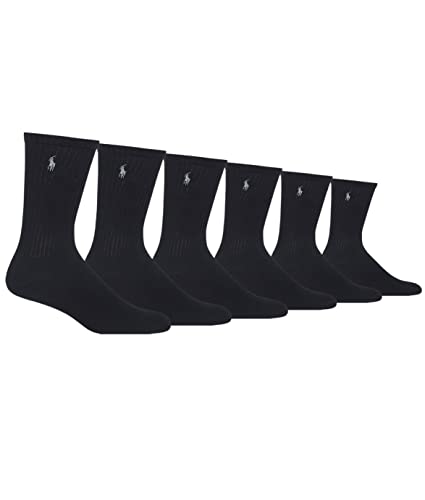 Polo Ralph Lauren Men's Rib Sport Crew Sock with Polo Player Embroidery (pack of 6), Black, 10-13 Fits Shoe 6-12.5