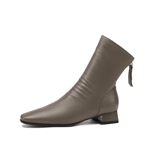 TinaCus Women's Genuine Leather Handmade Block Heel Zip Up Little Square Toe Ankle Boots