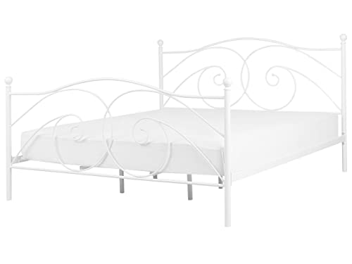 Lit Double en Métal Blanc 180 x 200 cm Elégant et Romantique pour Chambre au Style Contemporain ou Boho Beliani