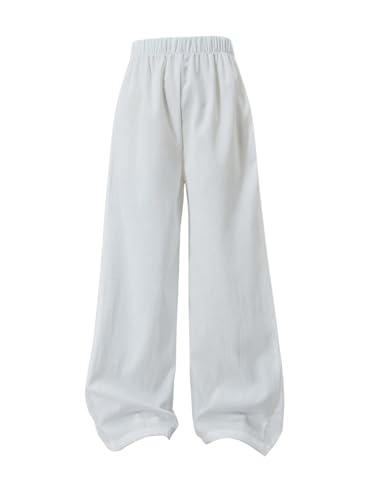 Girl's Wide Leg Sports Baggy Pants Elastic Waist Long Track Trousers with Pockets