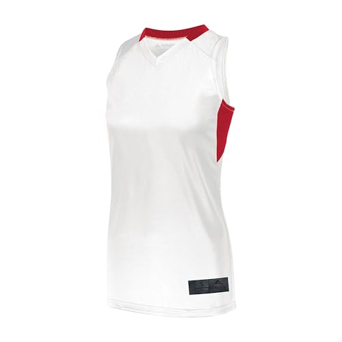 Augusta Sportswear Womens Step-Back Basketball Jersey, White/Red, L