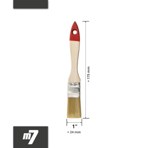 M7 5 STK. Flachpinsel-Set 1″ (etwa 25 mm) Serie 30, Lackierpinsel mit Synthetischen Hellen Borsten, Malerpinsel mit Naturholz, Flachpinsel mit Stahlzwinge