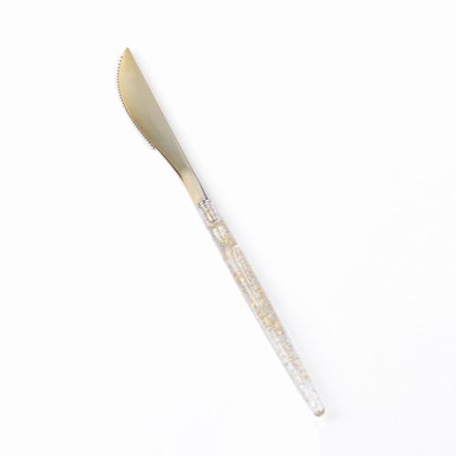 24 Clear 9-inch Disposable Plastic Knives Gold Glittered Handle Wedding Party Reception Catering Decorations Supplies