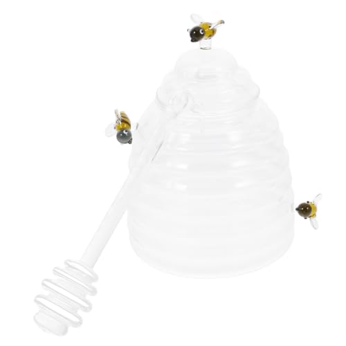 FUNOMOCYA 1Set Glass with Dipper Elegant Honey Dispenser for Syrup Storage Practical Kitchen Accessory Unique Design Enhances Home Decor for Honey Lovers