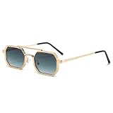 Occhiali da sole quadrati retrò a doppio ponte da uomo poligonali occhiali da sole quadrati trasparenti moda occhiali da vista con lenti sfumate oceaniche montatura in metallo, sfumatura blu nero, ta