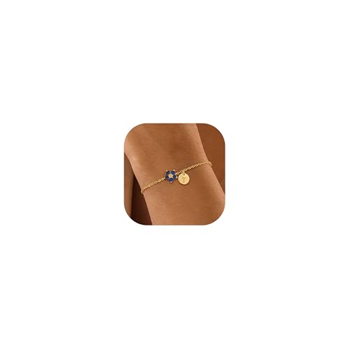 Image of KAERUN Initial Birthstone Gold Bracelets for Women Dainty Flowers Bracelets