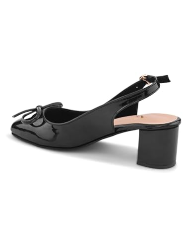 Image of XE Looks Women's Glossy Slingback Heels | Elegant Bow Design | Comfortable Square Toe Sandals for Girls & Women