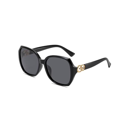 XFSRG Lunettes de Soleil Femme Polarisées Lunettes de Soleil Grosses Vintage Protection UV400 pour la Conduite les Voyages et les Fêtes (Noir)
