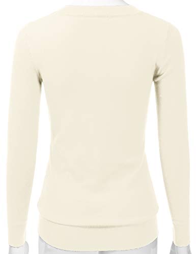 Image of EIMIN Women's Long Sleeve V-Neck Slim Fit Pullover Soft Knit Top Sweater Ivory M