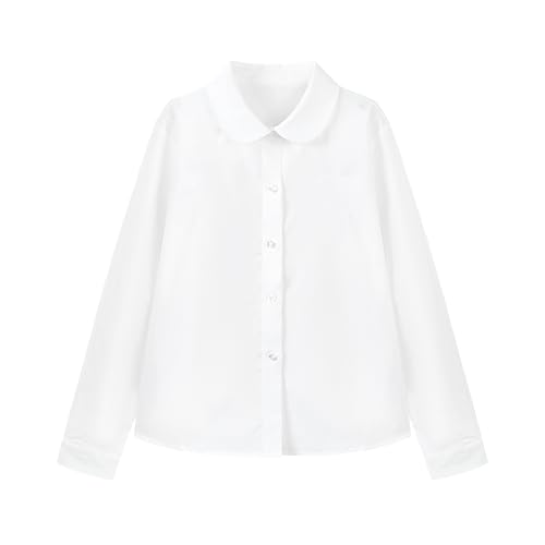 eton kidd Girls Stretch Poplin Long Sleeve Shirt Club Collar Adjustable Cuffs Curved Hem Elegant School Uniform Design White