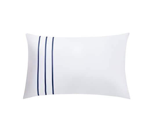 MengBoo Karen Duvet Cover Set 3 pcs(1 Duvet Cover+2 Pillowcases) 100% Cotton Sateen White Background with Navy Stripe Zipper Closure(White Navy,King) by MengBoo - Used condition - Image 5