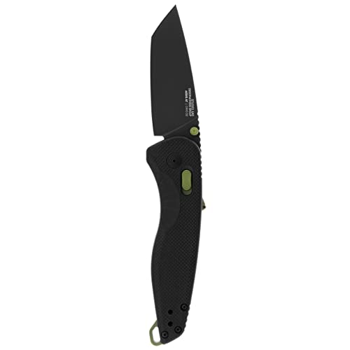 SOG Aegis at Tanto Outdoor Pocket Folding Opening Knife, Ambidextrous at-XR Lock with Ergonomic Handle, D2 Steel Blade, Built-in Blade Locking Safety and Spine-Mounted Safety System, Black & Moss