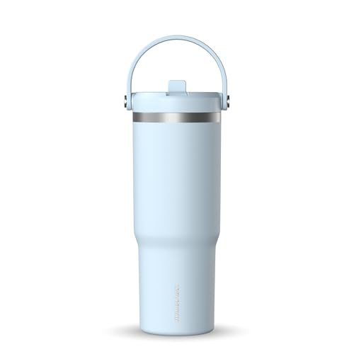 Hydrapeak Nomad Trinkbecher mit Griff und Trinkhalm-Deckel, auslaufsicher, doppelt isoliert, 950 ml, Edelstahl, Hellblau (Powder Blue)