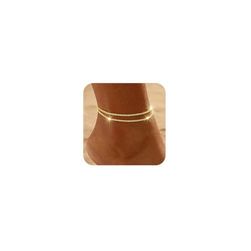 Amicon Gold Anklets for Women Dainty Waterproof Anklets Trendy 14K Gold Plated Thin Chian Ankle Bracelet for Women Non Tarnish Jewelry Gift