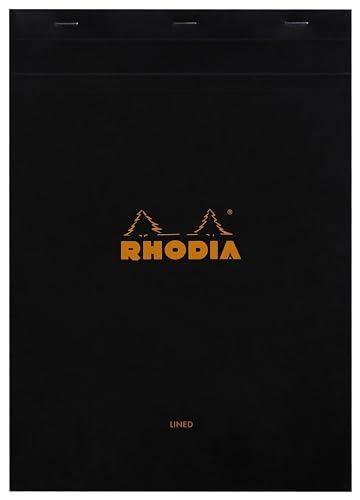 Rhodia Staplebound Notepads - Lined w/3 Hole Punch for Binders - 80 sheets - 8 1/4 x 11 3/4 in. - Black cover