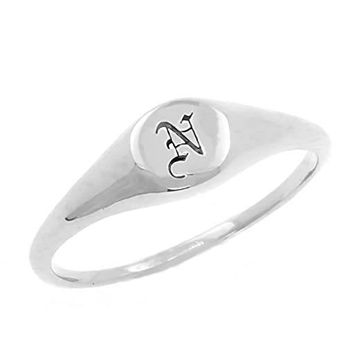 Personalized 925 Sterling Silver Old English Initial Ring Custom Signet Letter Pinky Rings