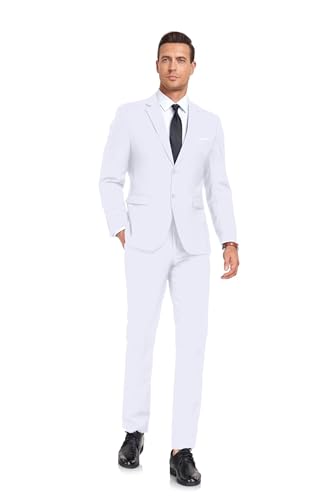 Men's Suit Slim Fit 2 Piece Single Breasted Wedding Suits for Men White Prom Tuxedo Business Suit Blazer Pants Set XS