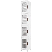 4-Tier Narrow Storage Cabinet, Mobile S-torage Organizer with 4 Universal Wheels, Tall Slim Storage Cabinet with Doors and Shelves for Small Space, Kitchen, Bathroom, Toilet Paper, White
