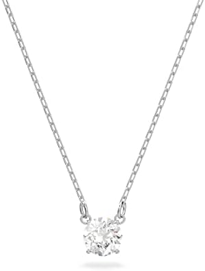 Swarovski Attract Pendant Necklace with a Circle Cut Clear Crystal on a Rhodium Plated Setting with Matching Chain