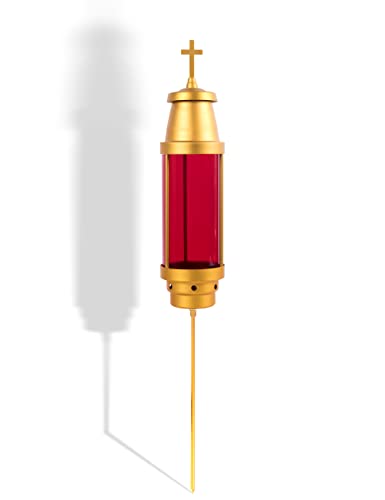 Cemetery Light Candle Holder, Grave Decorations Memorial Lantern with Crosses, Anodized Aluminum Eternal Light Dome Memorial Light Grave Lamp, Red(Not included candle)