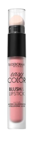 Deborah Milano Rouge & Lipstick Easy Color, 01 Pink Crush, mit Hyaluronsäure und Mandelöl, Intensive Farbe und langer Halt auf Wangen und Lippen, 30 ml