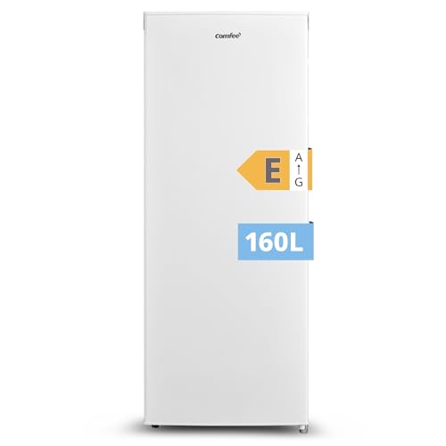 COMFEE' RCU160WH2(E) Congélateur Armoire 160L - Hauteur 142cm -183kWh/an-Porte Réversible-42dB Silencieux-Thermostat Réglable-Pieds Ajustables-Blanc