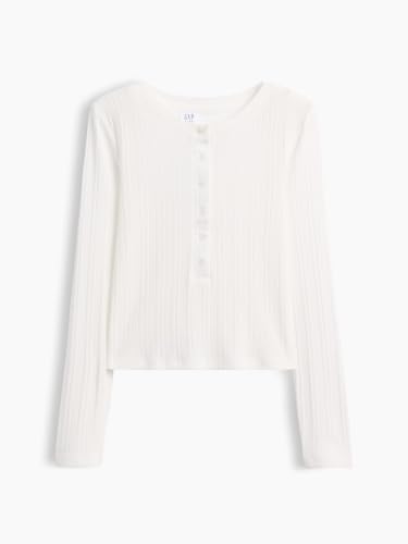 Image of Gap Girls' Long Sleeve Ribbed Henley Top Shirt