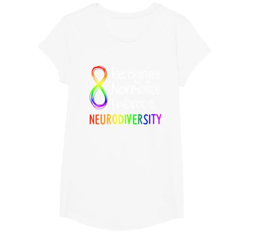 Neurodiversity Shirt Autism Spectrum ASD Rainbow Infinity T-Shirt, Girls, White, X-Small