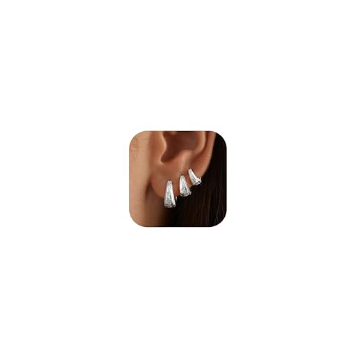 SAILIMUE 3 Pairs 14K Gold Plated Chunky Hoop Earrings for Women Trendy - image 1