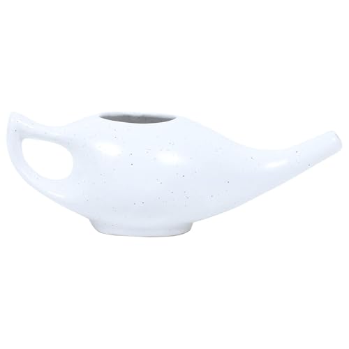 Image of QIMACPLUS Leak-Proof Durable Ceramic Jal Neti Pot | Non-Metallic, Lead-Free, Microwave & Dishwasher Safe with Comfortable Grip | 1 PCS (Marble - 220 ML)