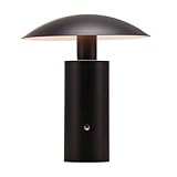 Happy Homewares Designer Flat Cone Mushroom Rechargeable and Portable LED Table Lamp in Matte Black | 3-Step Touch Dimmer | 3600mAh Power | 3w 3000k Warm White - Image 1