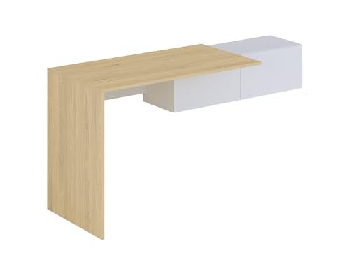 Vente-unique-Escritorio Consola Flotante con 2 armarios - Color: Natural y Blanco - MOLAWA
