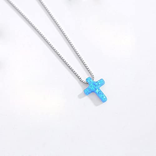 Collier chapelet en argent 925 véritable et pierre bleue avec croix en opale fine