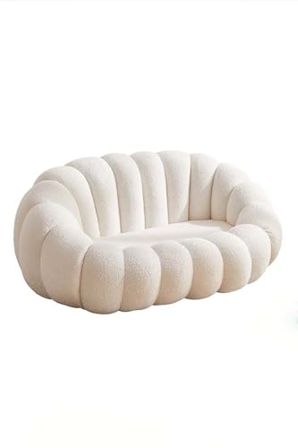 Image of CRAFTCITY Pumpkin Style Wooden Sofa, Contemporary Modern & Cozy Accent Chair for Living Room (Beige 2 Seater Sofa)