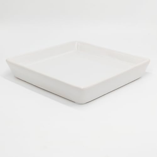 Square Plant Saucer 14 Inch 1 Pack,Plant Trays for Pots, White Ceramic Plant Saucers for Indoors Outdoors, Plant Drip Tray 4 6 8 10 12 14 Inch
