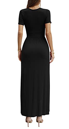 Image of CATHY Maxi Dresses for Women Short Sleeve V-Neck Casual Long Summer Wrap Dress with Pockets