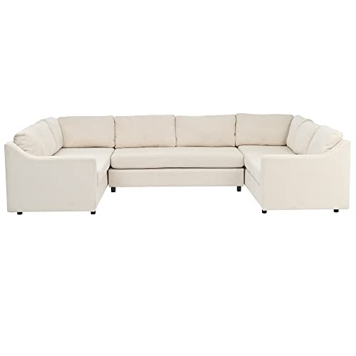 Williamspace 117" Sectional Sofa For Living Room, Large Upholstered U-Shaped Sofa Couch With Thick Seat And Back Cushions, 8 Seater Modular Sofa For Home Office (Beige) #TOP5