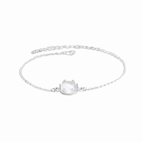 HARBINGG S925 Silver Moon Night Forêt Plaqué Argent Bracelet Croix Chaîne Fleur Bourgeon Main Oeil de Chat Bijoux en Verre, Silver