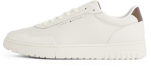 Tommy Hilfiger Uomo Sneakers Court Basket Core Eleganti, Bianco (Alabaster), 40 EU