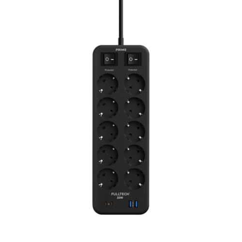 Termal Akım Korumalı, 10'lu Priz Soketi, 10x Priz, 2x Usb, 2x Type-C Girişi, 20W Hızlı Şarj, Isıya Dayanıklı Yapı, Çocuk Korumalı Çoğaltıcı, 2 Metre Kablo (230V/16A/1050J)