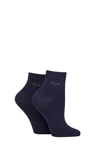 Image of Elle Ladies Bamboo Ankle Socks - Soft Breathable Cooling Material, Mixture of Plains & Patterns, Fun,Colourful Multipack of 2 Size 4-8 (UK, Numeric, 4, 8, Regular, Regular, Navy)