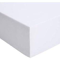 Sabana Bajera Algodon Amazon Basics - Sábana bajera de jersey, Blanco - Super King, 180 x 200 cm