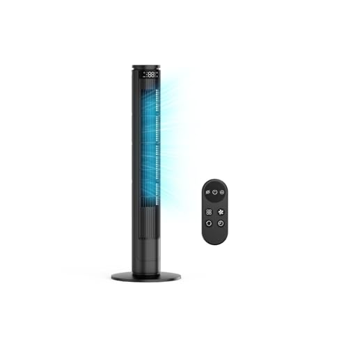 Ventilateur Colonne Silencieux, Ventilateur Tour avec Télécommande & Écran LED, 5 Modes Intelligents & 6 Vitesses, Oscillation 70°, Minuterie 12H, Mode...