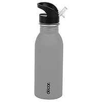 Décor Snap n Seal 500ml Stainless Steel Water Bottle with Straw, BPA Free - Leakproof Metal Flask with Carry Handle for School, Travel, Work & Gym - Ideal Drinking Bottle for Kids & Adults - Grey