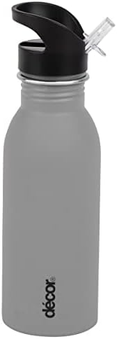Décor Snap n Seal Soft touch stainless steel bottle, leakproof single walled water bottle with straw for kids, black, 500ml